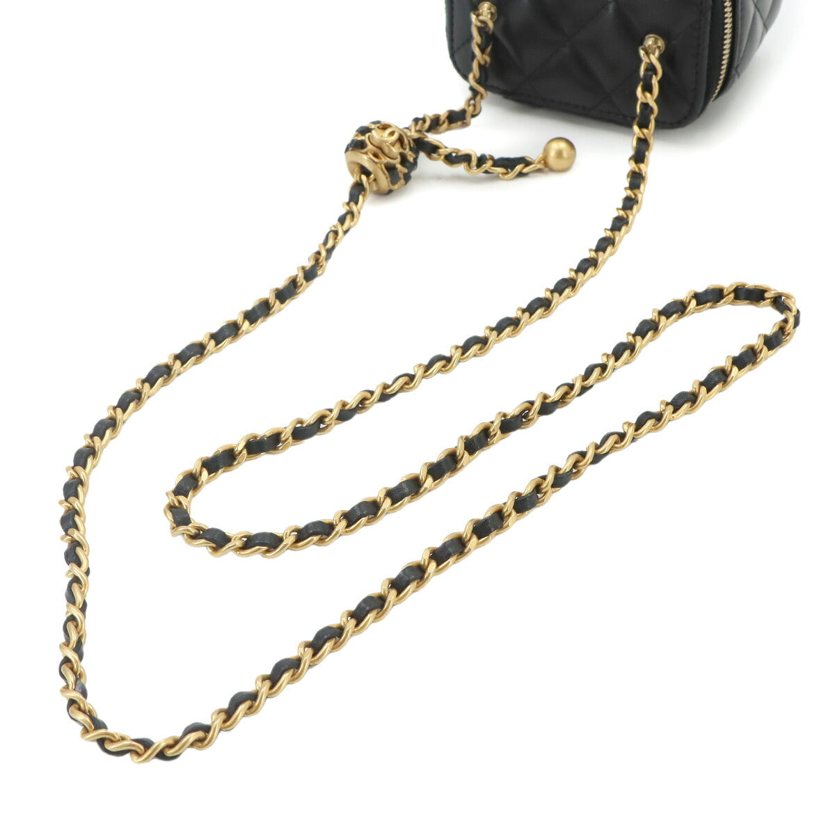 Matelasse Mini Vanity Chain Shoulder Bag Leather Black Purse