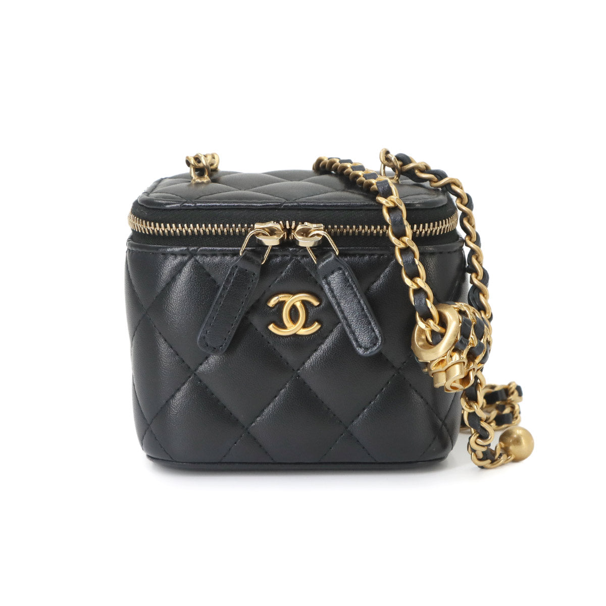 Matelasse Mini Vanity Chain Shoulder Bag Leather Black Purse