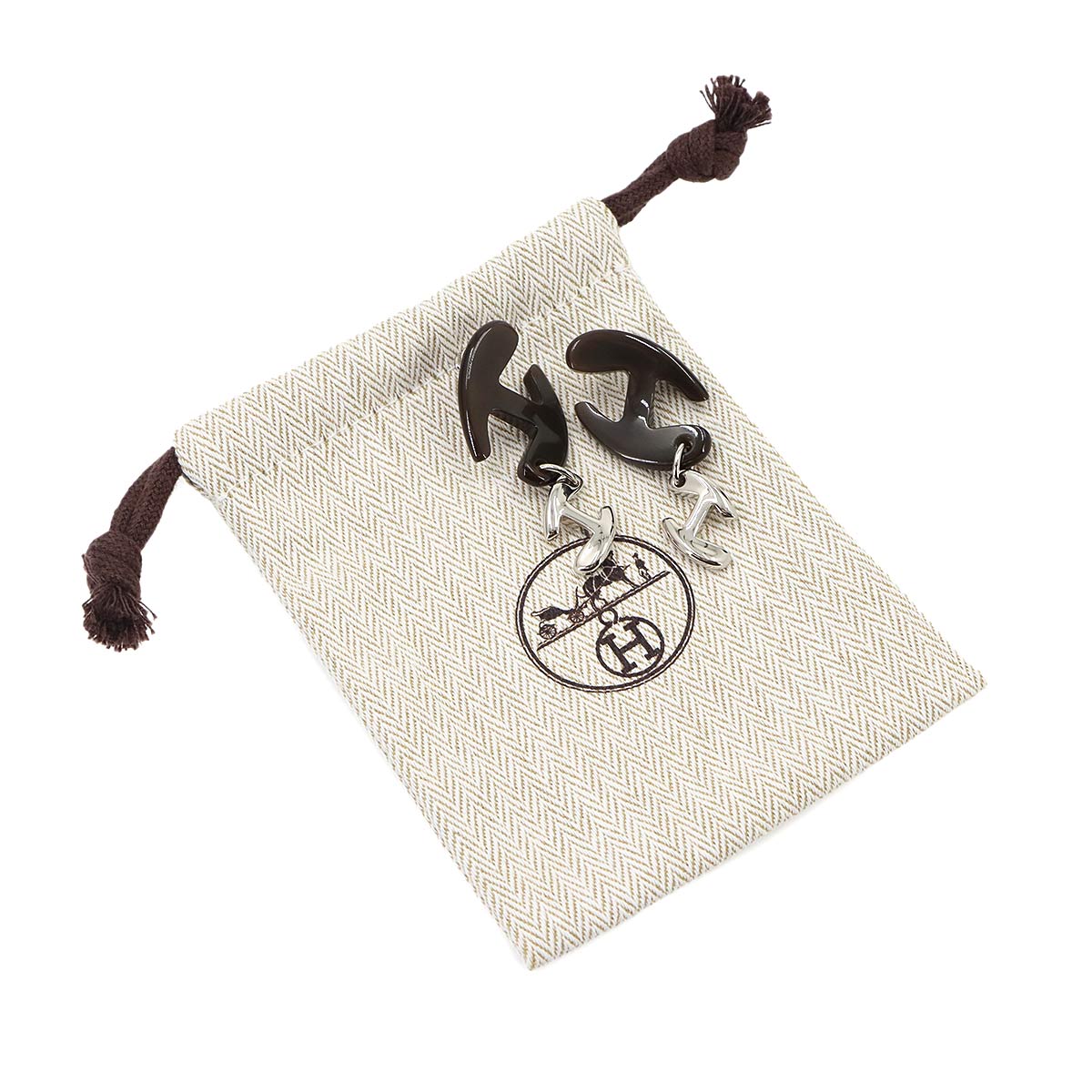 Chaine d H Earrings Buffalo Horn Brown Silver Accessory