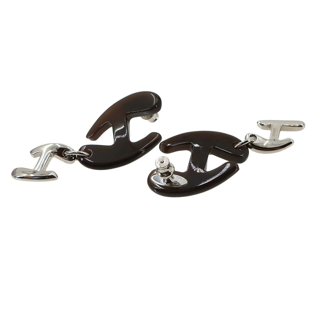 Chaine d H Earrings Buffalo Horn Brown Silver Accessory