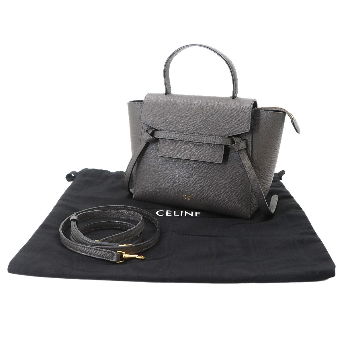 Belt Bag Nano 2way Hand Shoulder Bag Leather Gray 189003