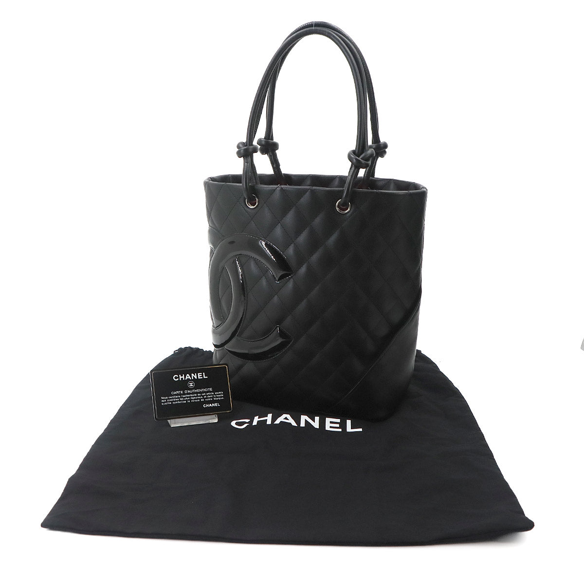 Cambon Line Medium Tote Bag Leather Enamel Black A25167 Purse