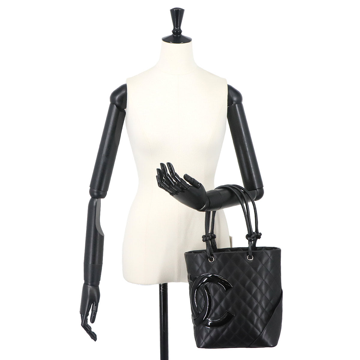 Cambon Line Medium Tote Bag Leather Enamel Black A25167 Purse