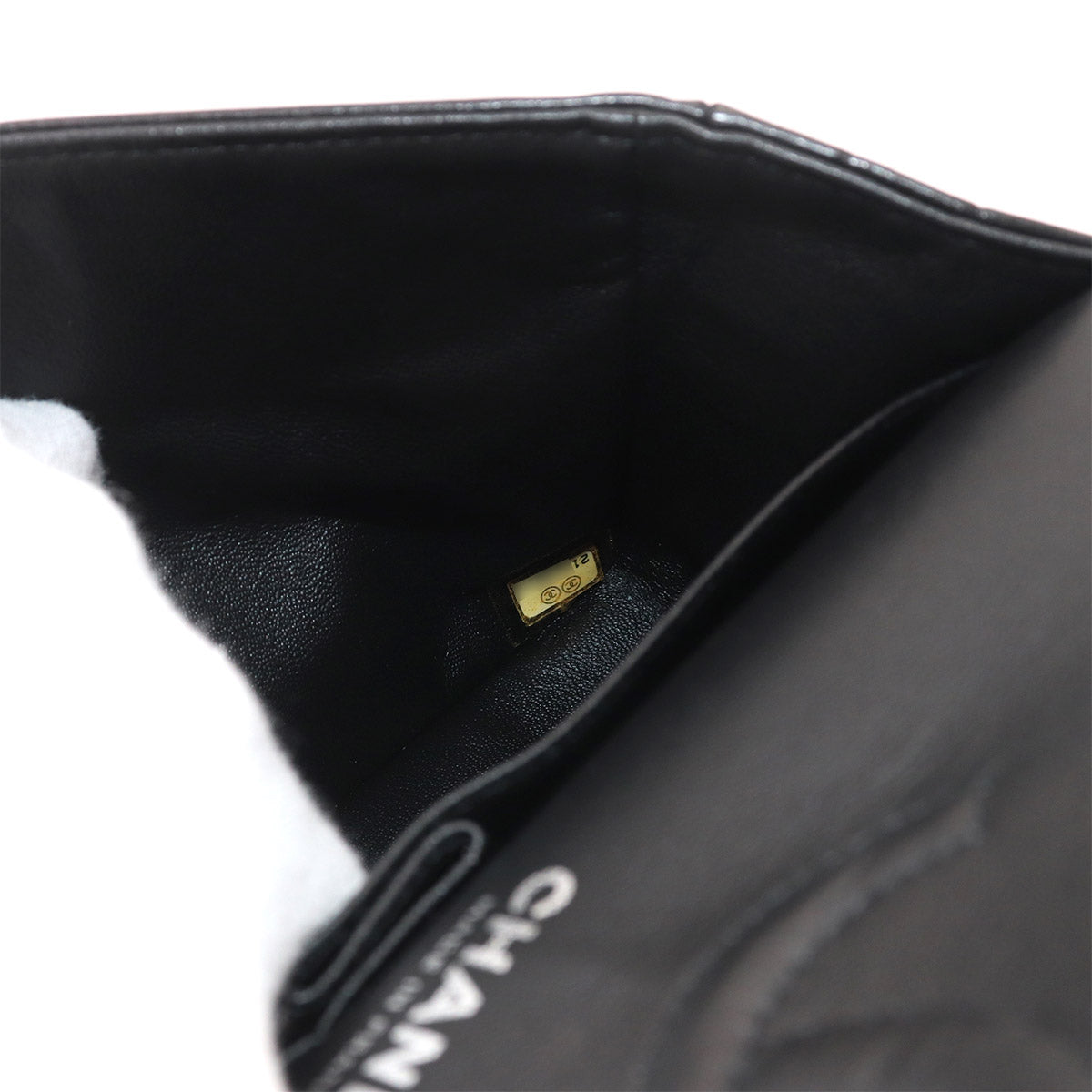 Chevron V Stitch Chain Shoulder Bag Leather Black A01112 Purse
