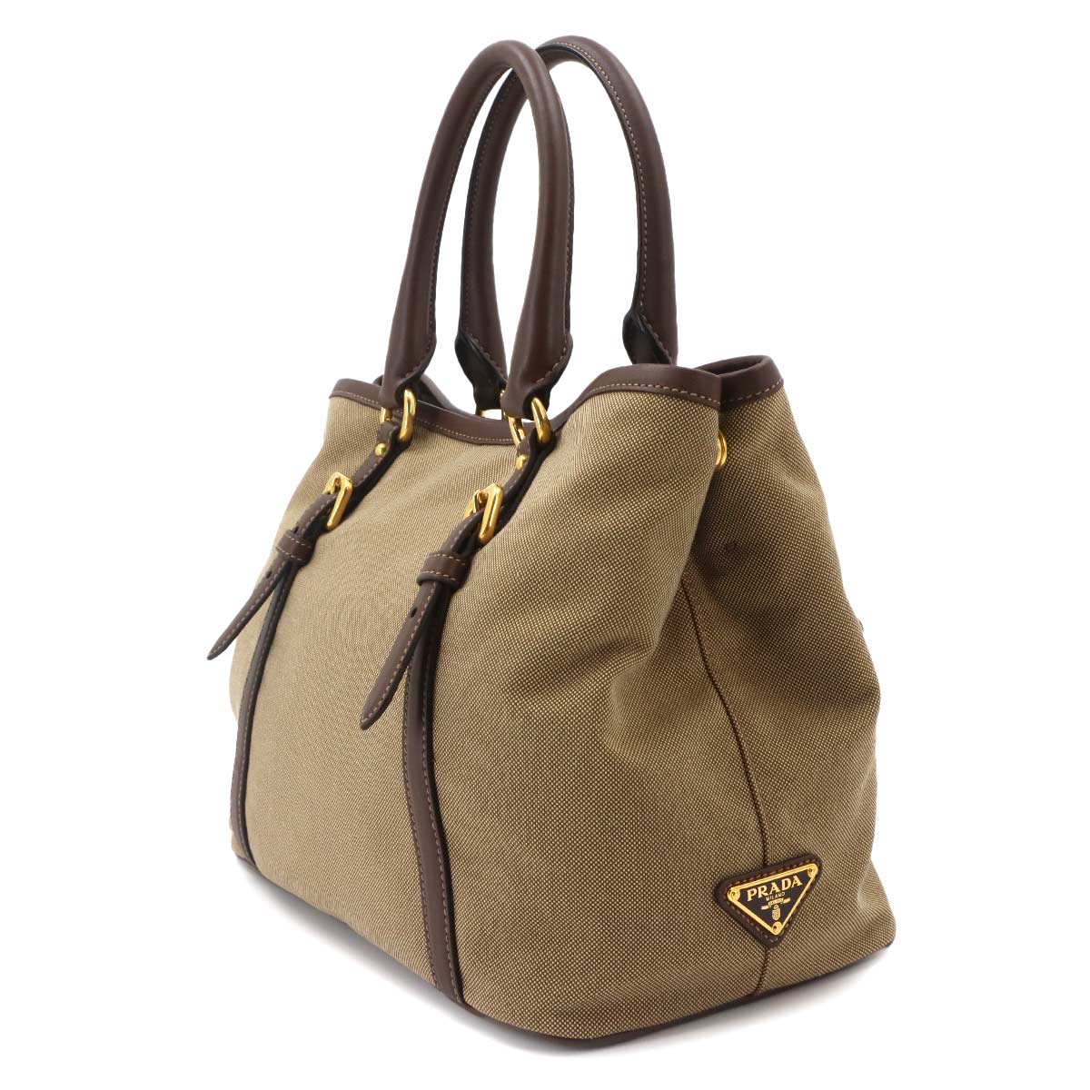 Logo Jacquard Ribbon 2Way Handbag Shoulder Bag Canvas Leather Beige Brown