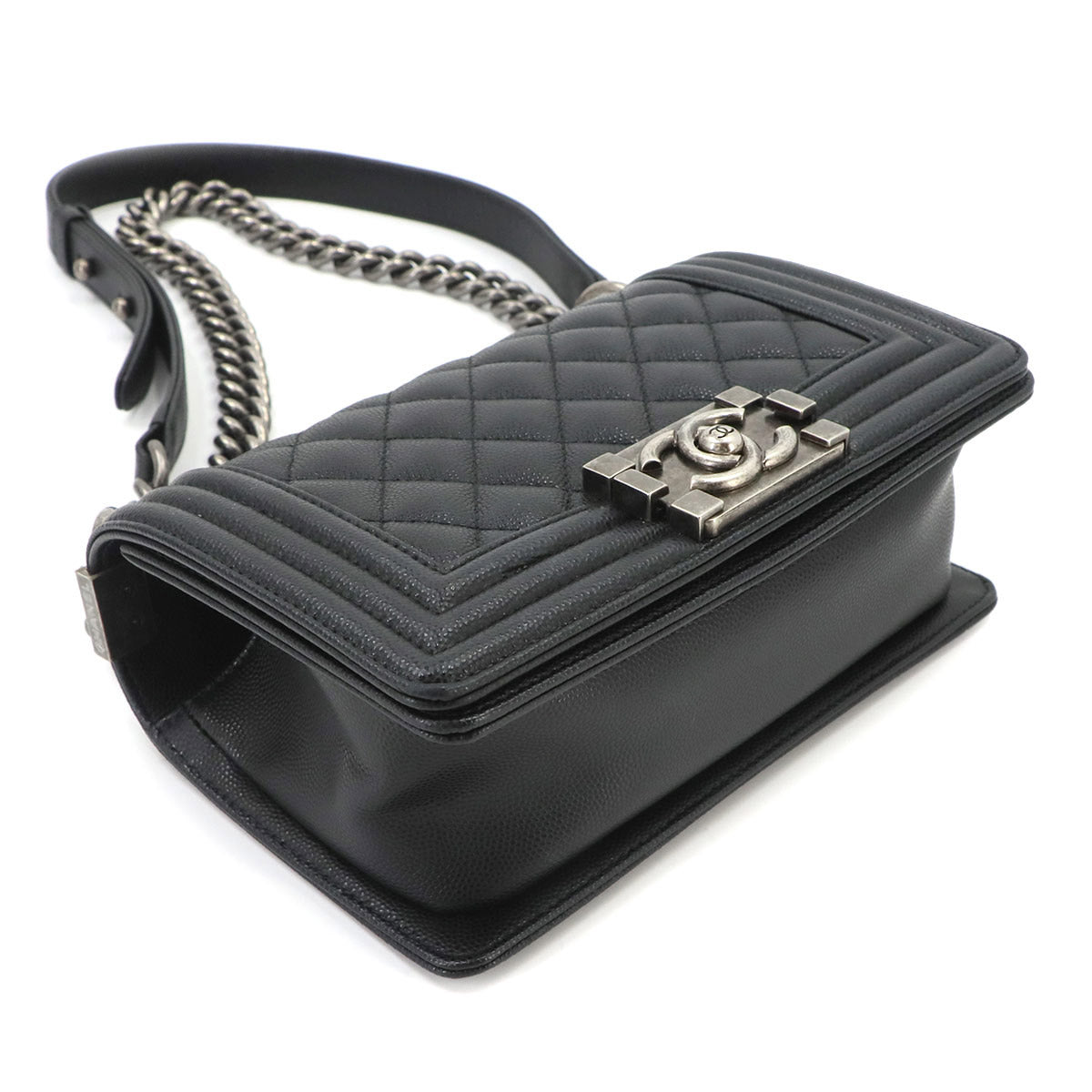 BOY CHANEL Small Chain Shoulder Bag Leather Black A67085