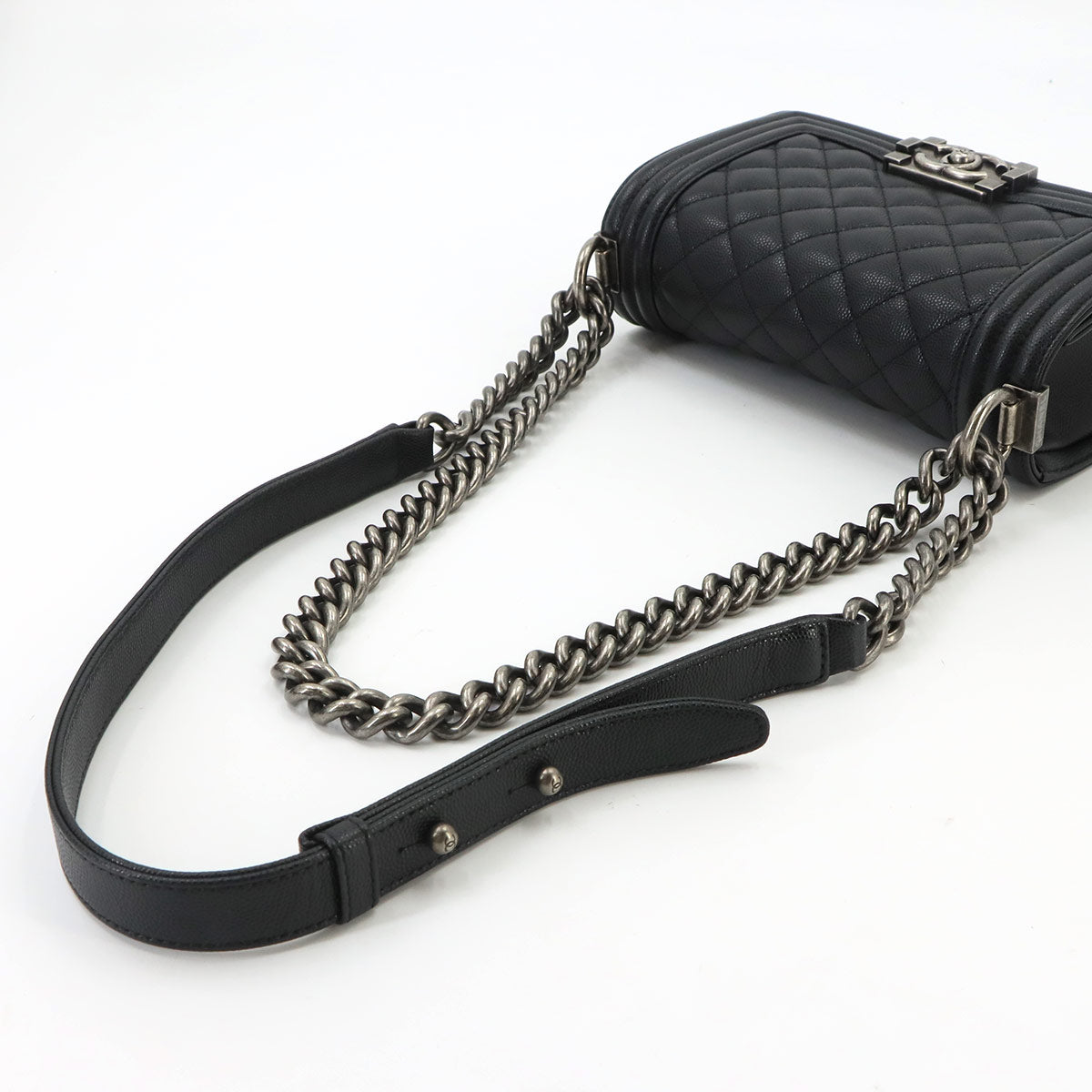 BOY CHANEL Small Chain Shoulder Bag Leather Black A67085