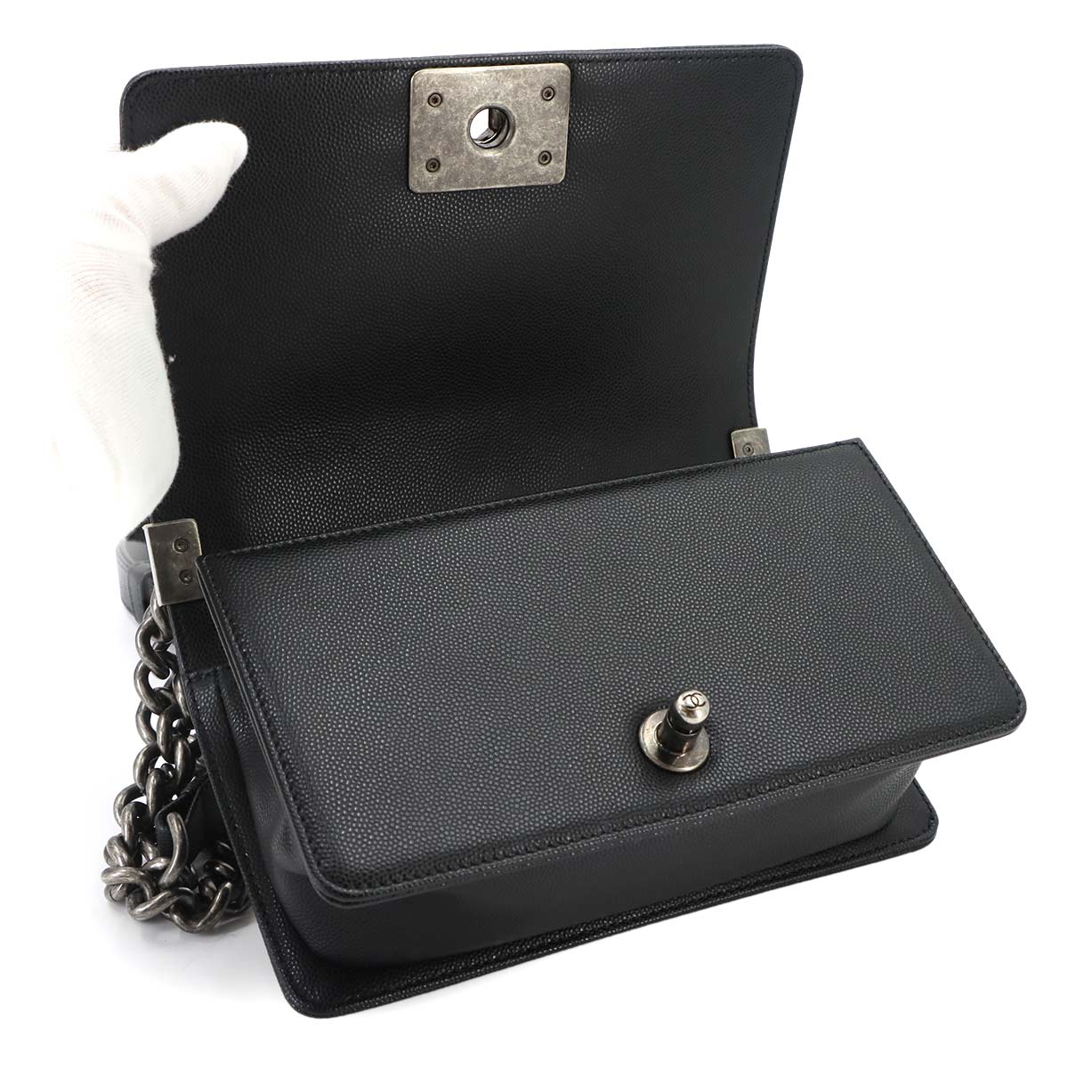 BOY CHANEL Small Chain Shoulder Bag Leather Black A67085