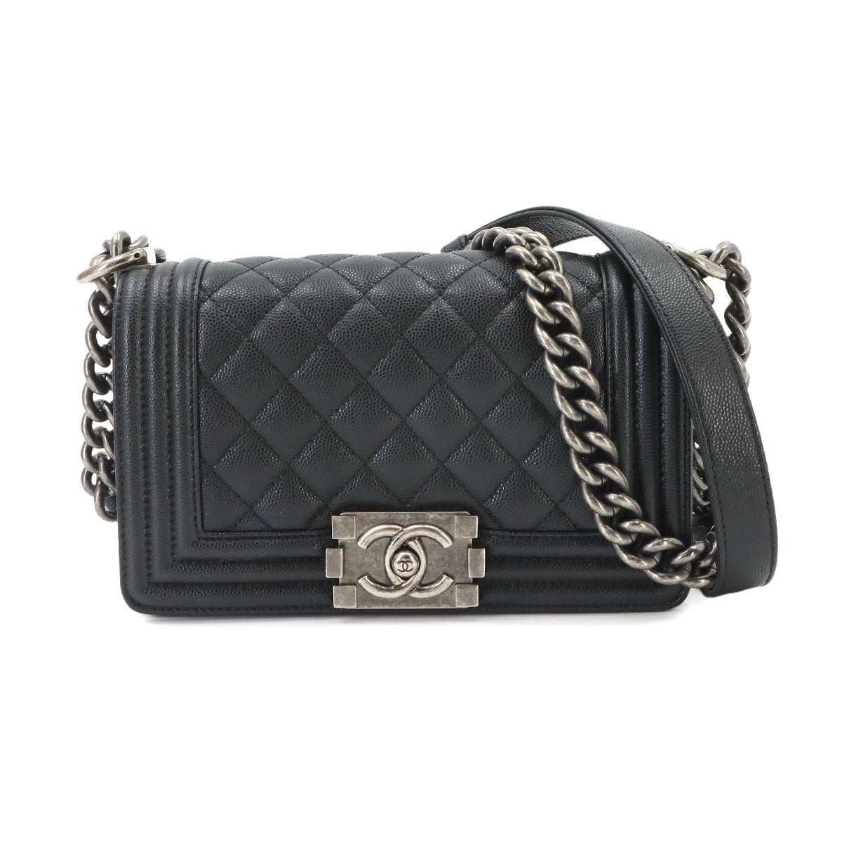BOY CHANEL Small Chain Shoulder Bag Leather Black A67085