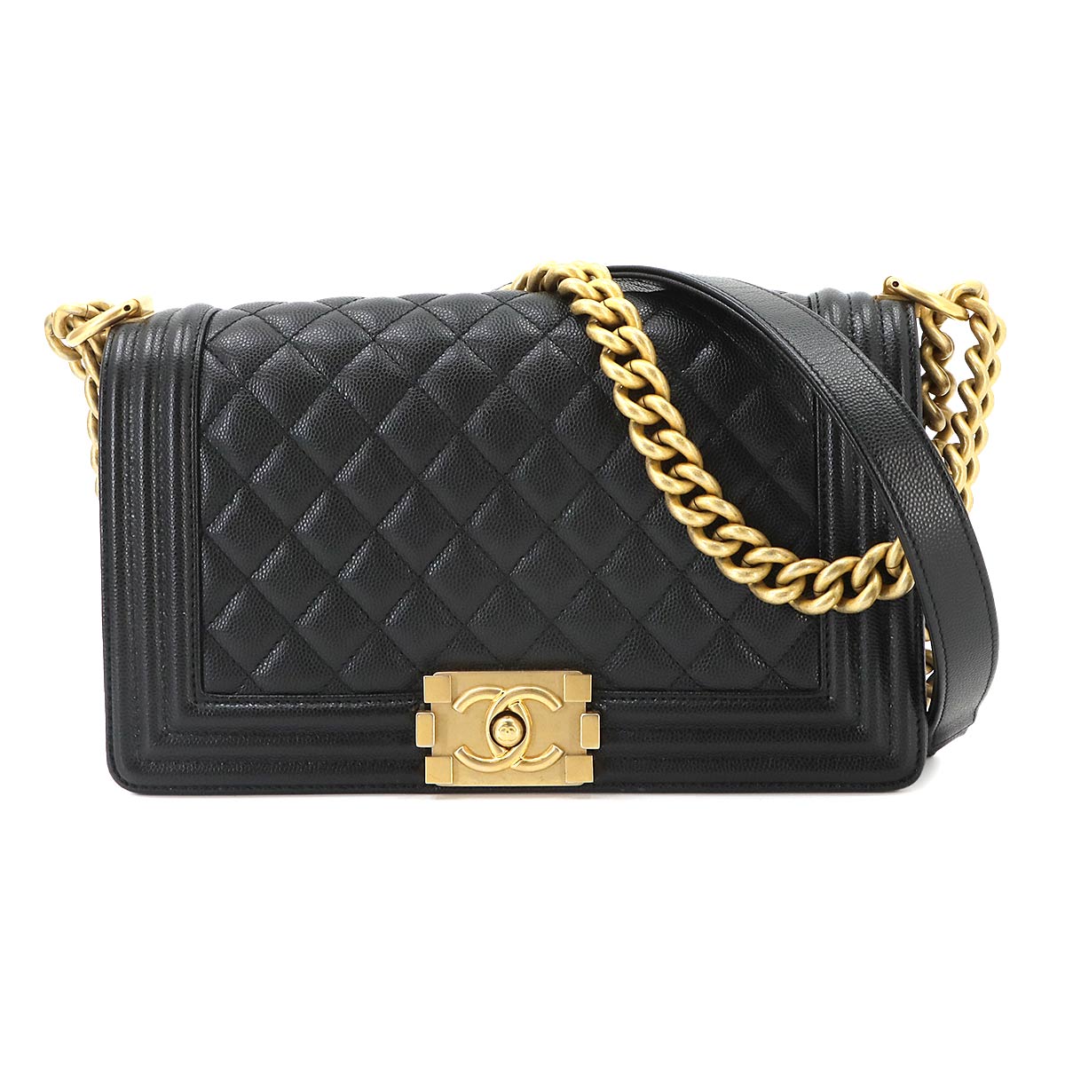 BOY CHANEL Chain Shoulder Bag Leather Black A67086 Purse