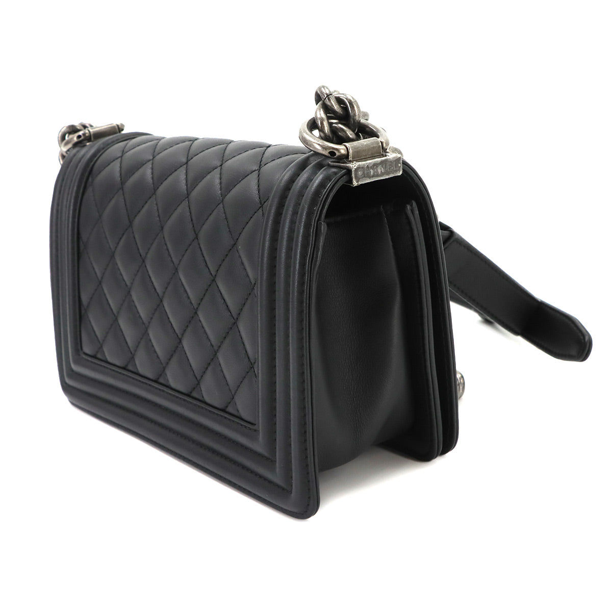 BOY CHANEL Small Chain Shoulder Bag Leather Black A67085