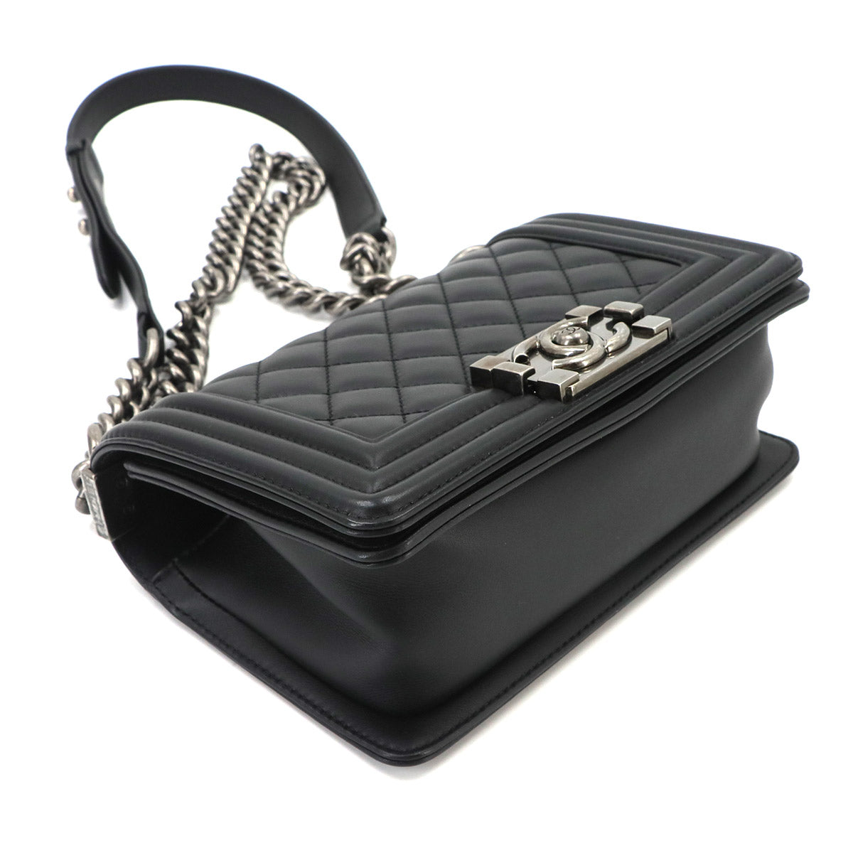 BOY CHANEL Small Chain Shoulder Bag Leather Black A67085