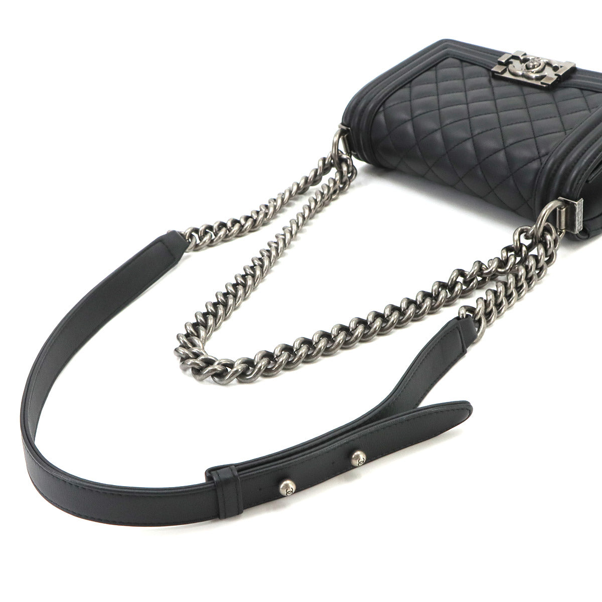 BOY CHANEL Small Chain Shoulder Bag Leather Black A67085