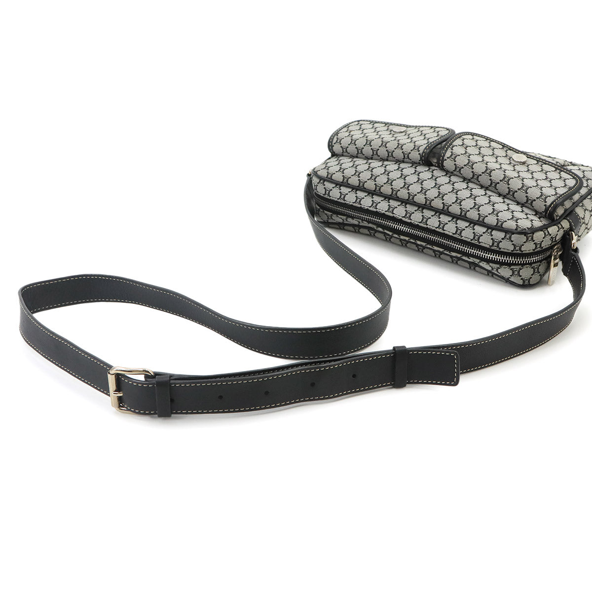 Macadam Shoulder Bag Canvas Leather Gray Black Purse
