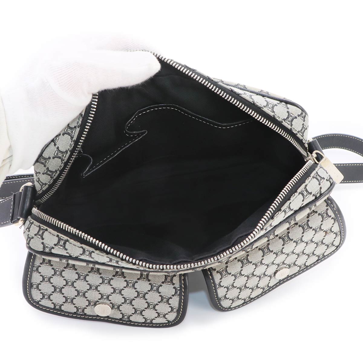 Macadam Shoulder Bag Canvas Leather Gray Black Purse