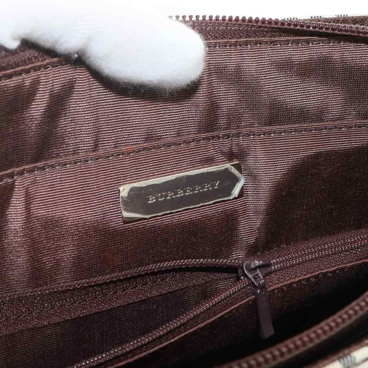 Plaid Tote Bag Canvas Leather Beige Brown