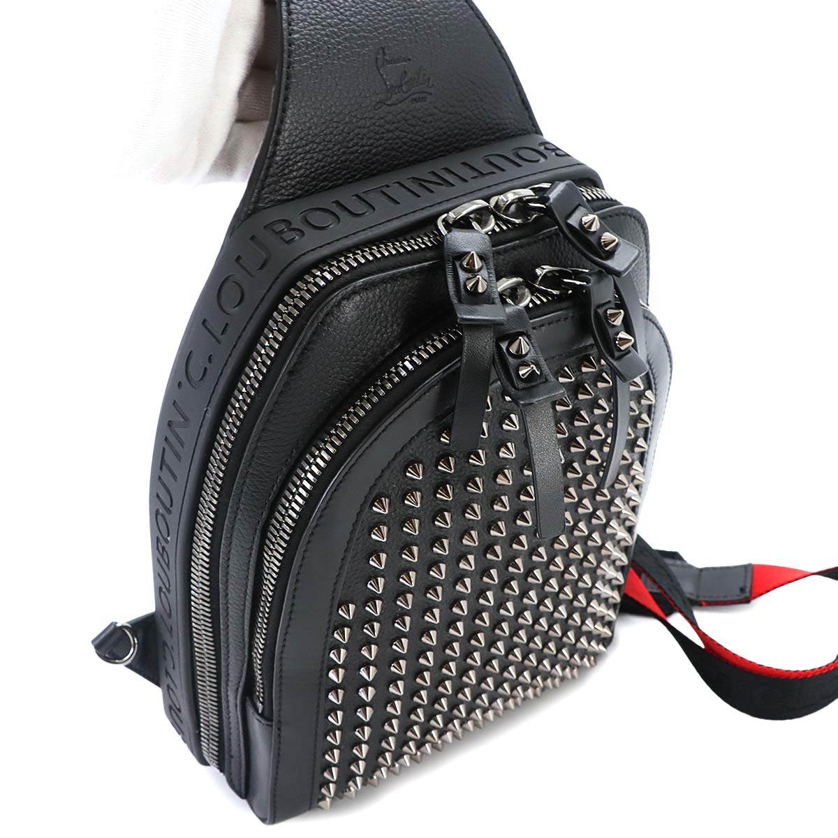 Loubifunk Crossbody Bag Leather Black Spike