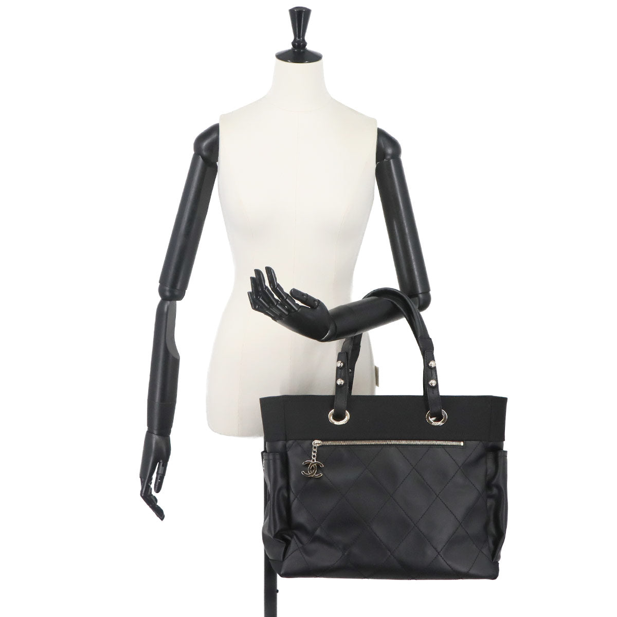 Paris Biarritz GM Tote Bag PVC Nylon Leather Black A34210 Purse