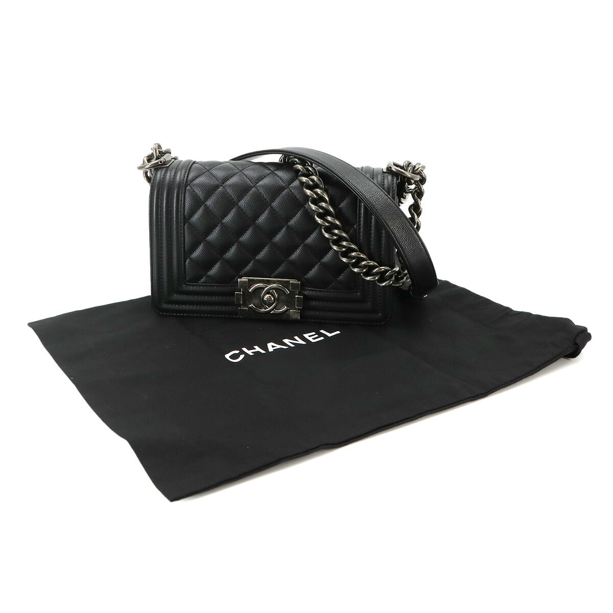 BOY CHANEL Small Chain Shoulder Bag Leather Black A67085