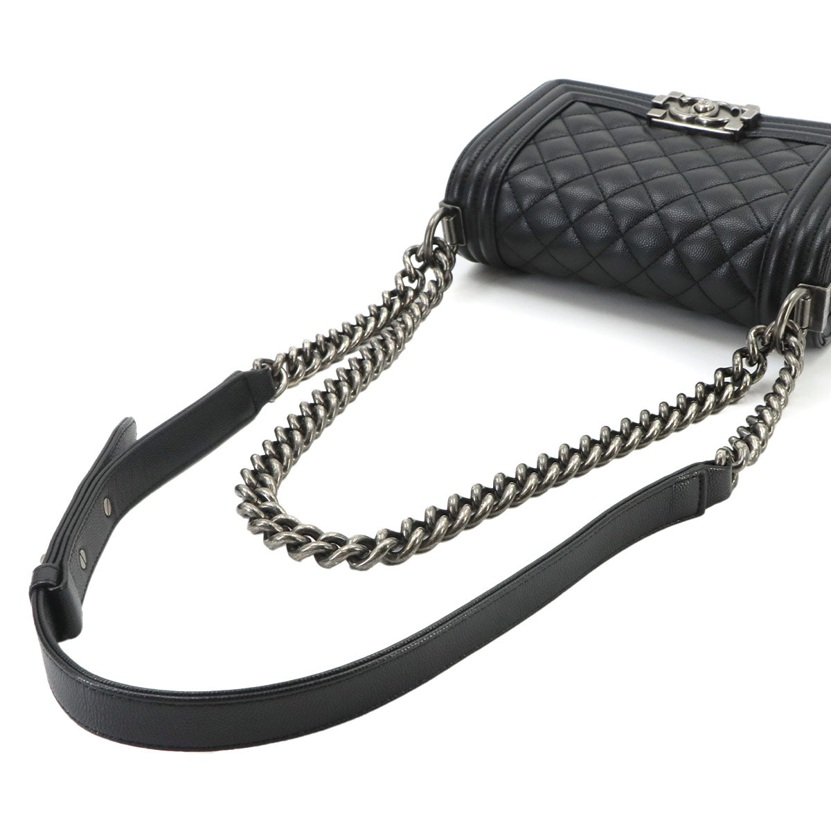 BOY CHANEL Small Chain Shoulder Bag Leather Black A67085