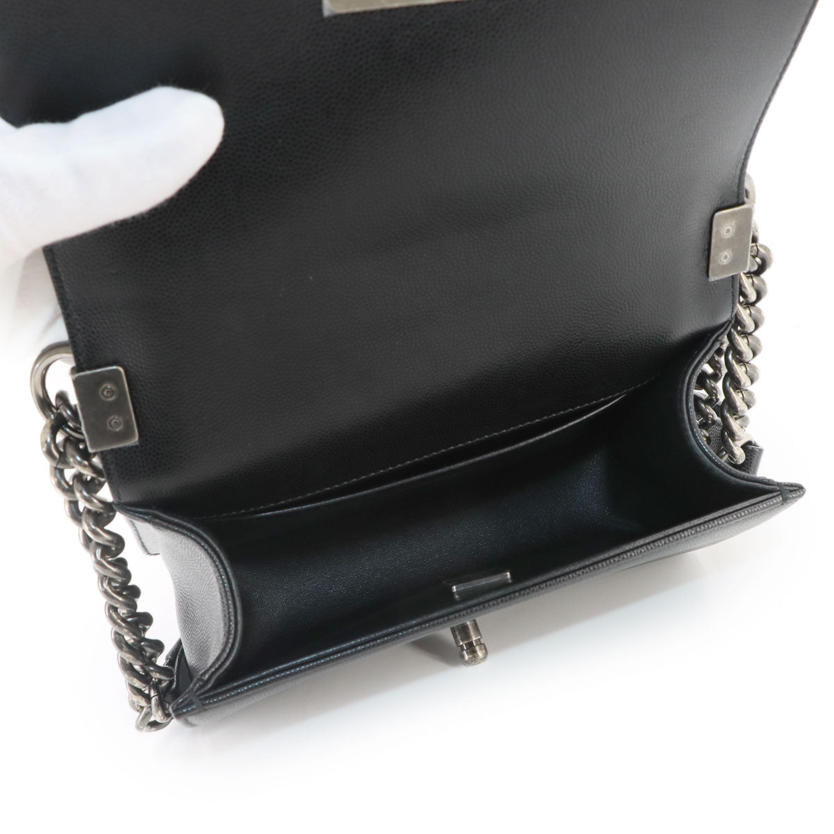 BOY CHANEL Small Chain Shoulder Bag Leather Black A67085