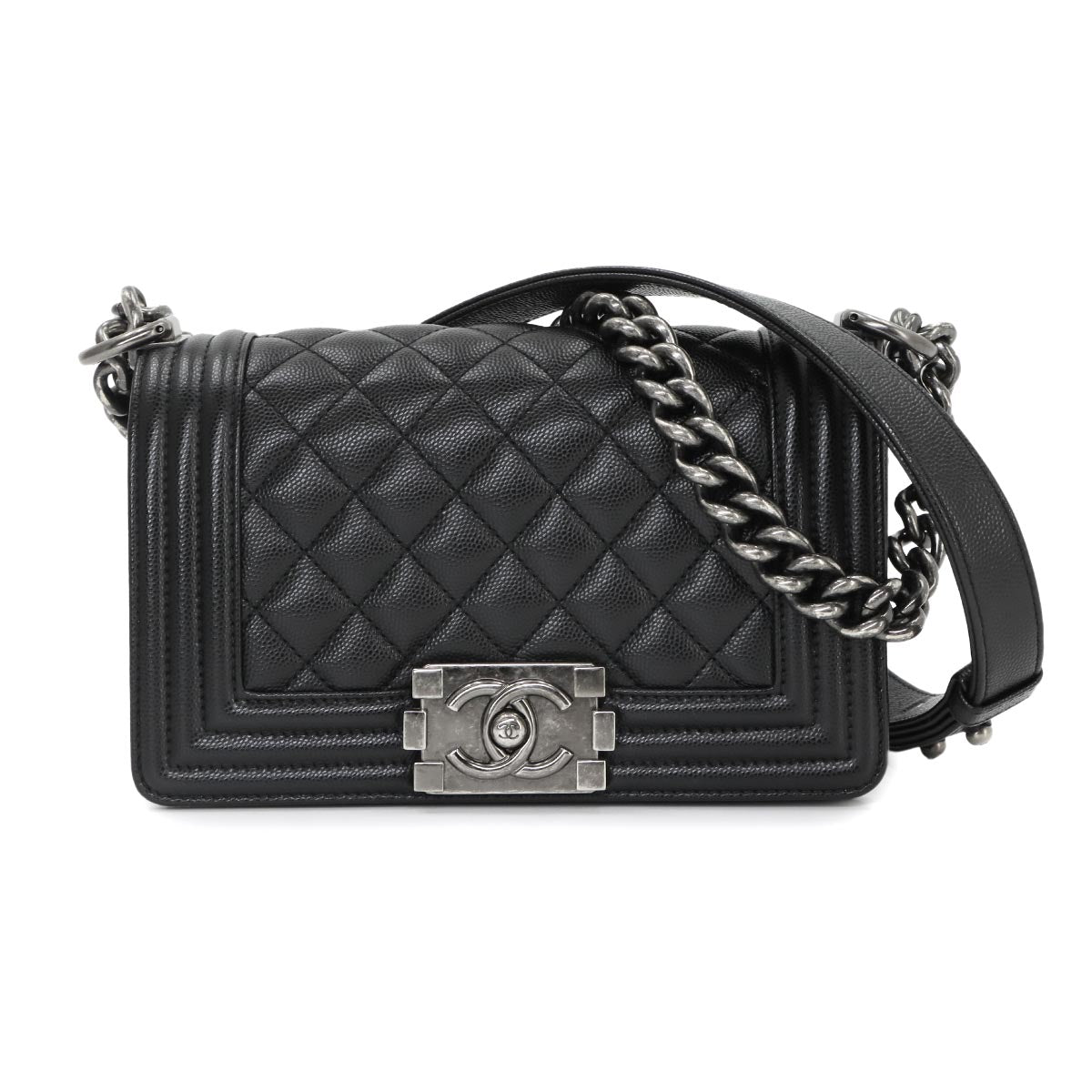BOY CHANEL Small Chain Shoulder Bag Leather Black A67085