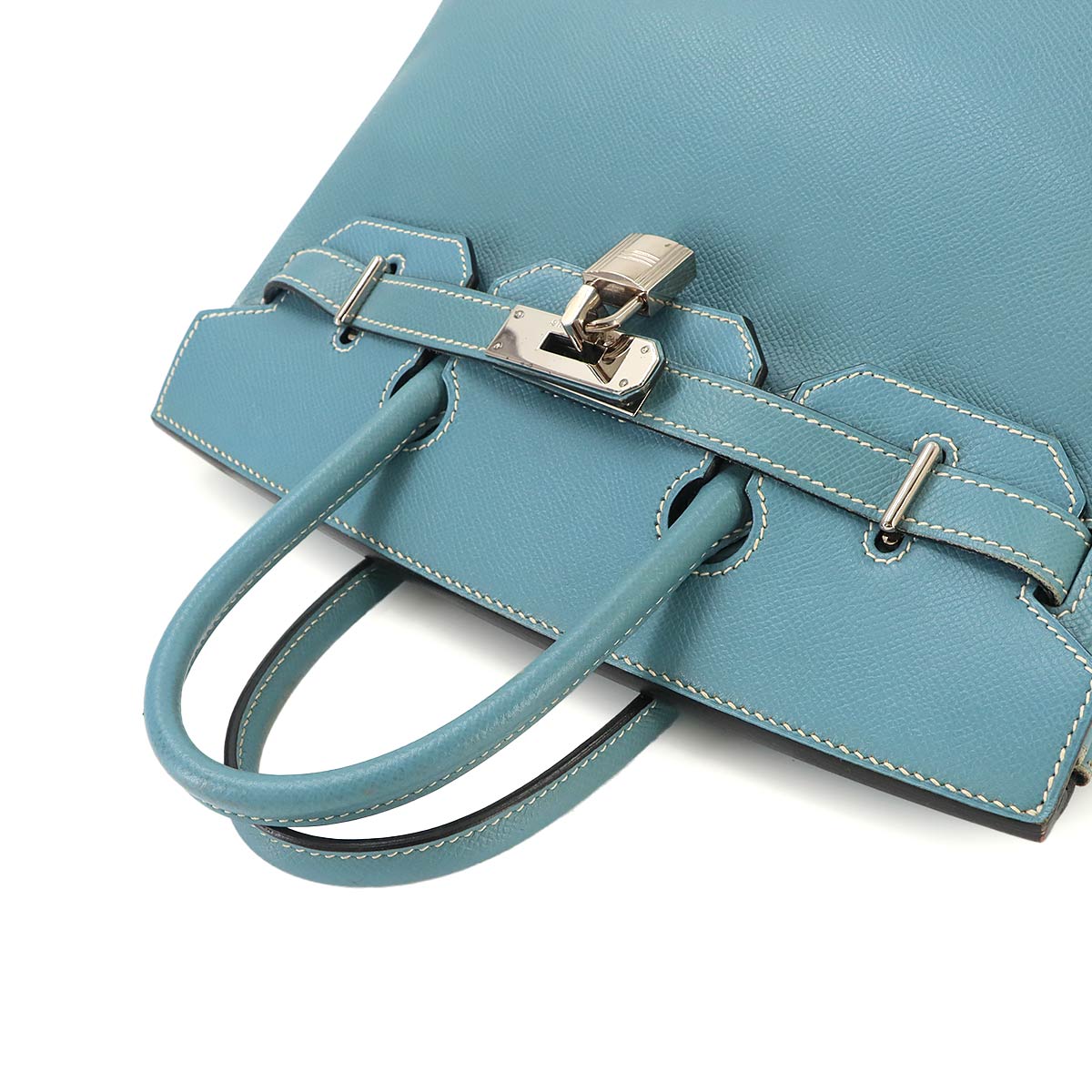 Haut a Courroies 28 Hand Bag Epsom Blue jean Purse