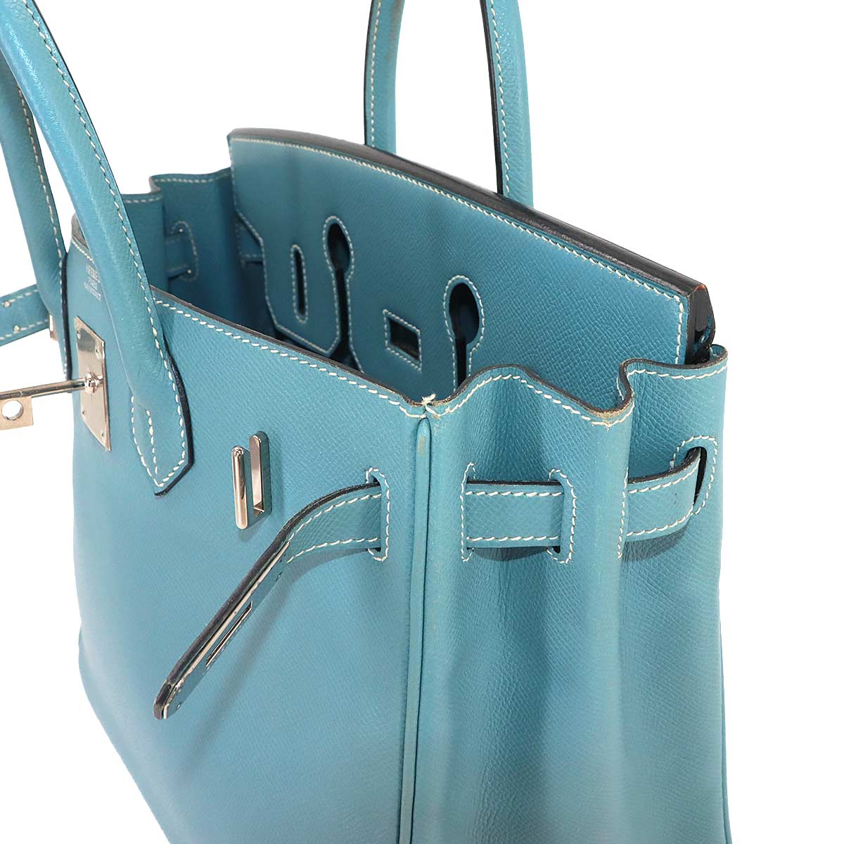Haut a Courroies 28 Hand Bag Epsom Blue jean Purse