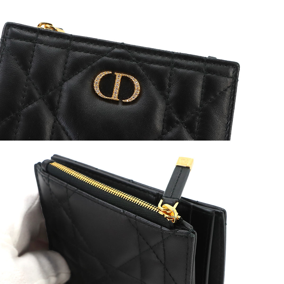 Dior Caro Dahlia Crystal Wallet Leather Black