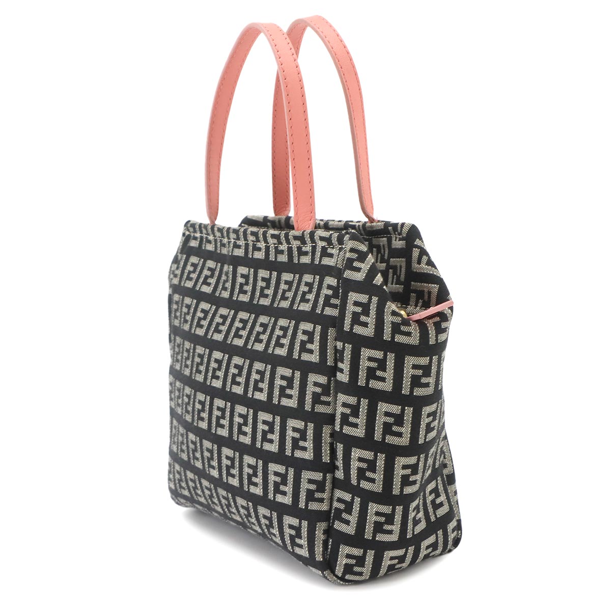 Zucchino Hand Bag Canvas Leather Black Pink 8N0000