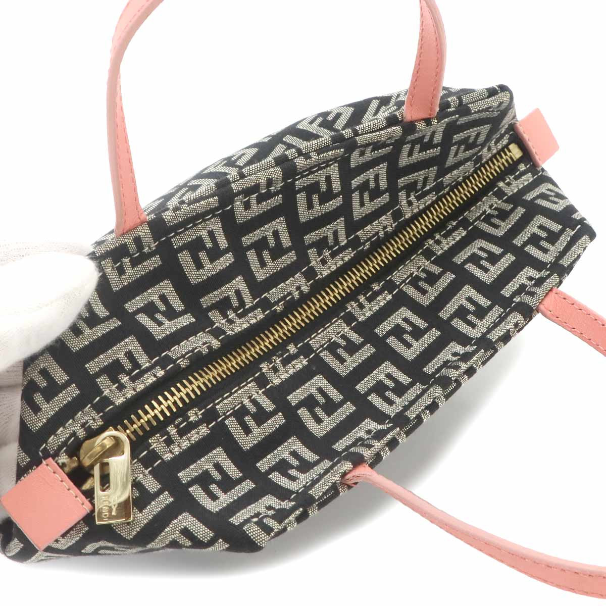 Zucchino Hand Bag Canvas Leather Black Pink 8N0000
