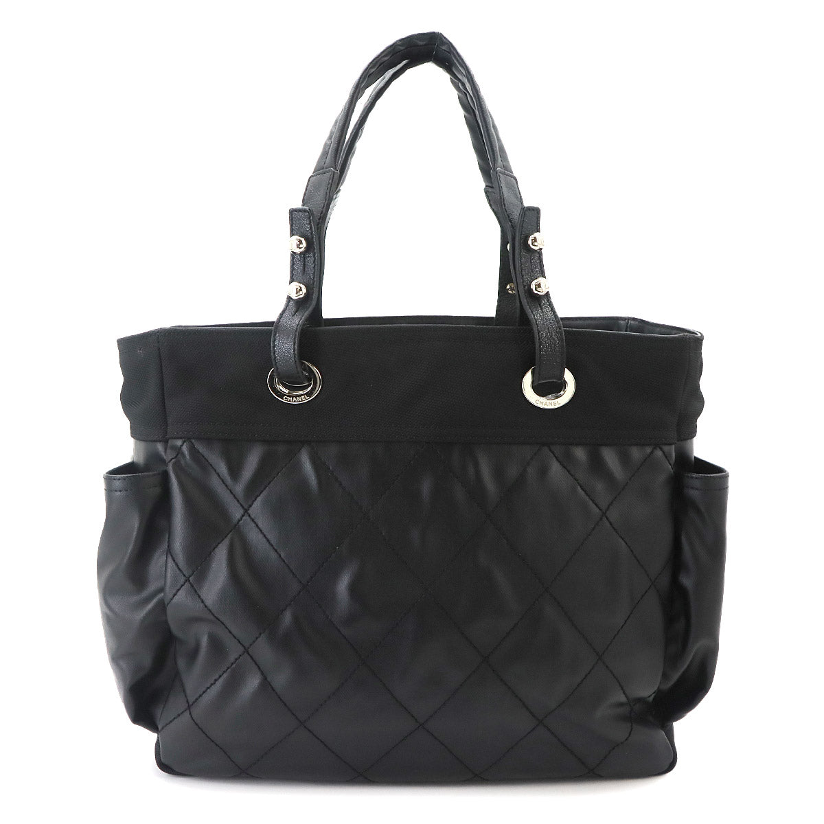 Paris Biarritz GM Tote Bag PVC Nylon Leather Black A34210 Purse