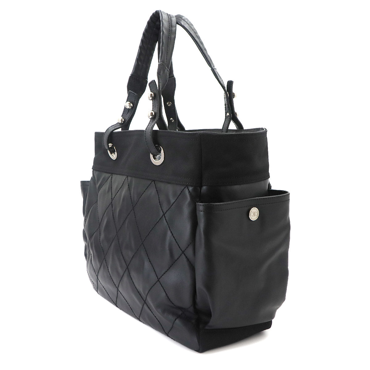 Paris Biarritz GM Tote Bag PVC Nylon Leather Black A34210 Purse