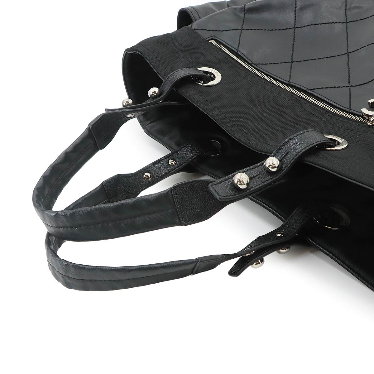 Paris Biarritz GM Tote Bag PVC Nylon Leather Black A34210 Purse