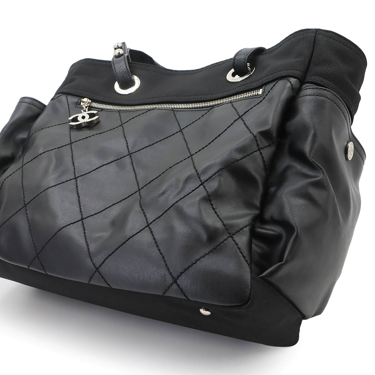 Paris Biarritz GM Tote Bag PVC Nylon Leather Black A34210 Purse