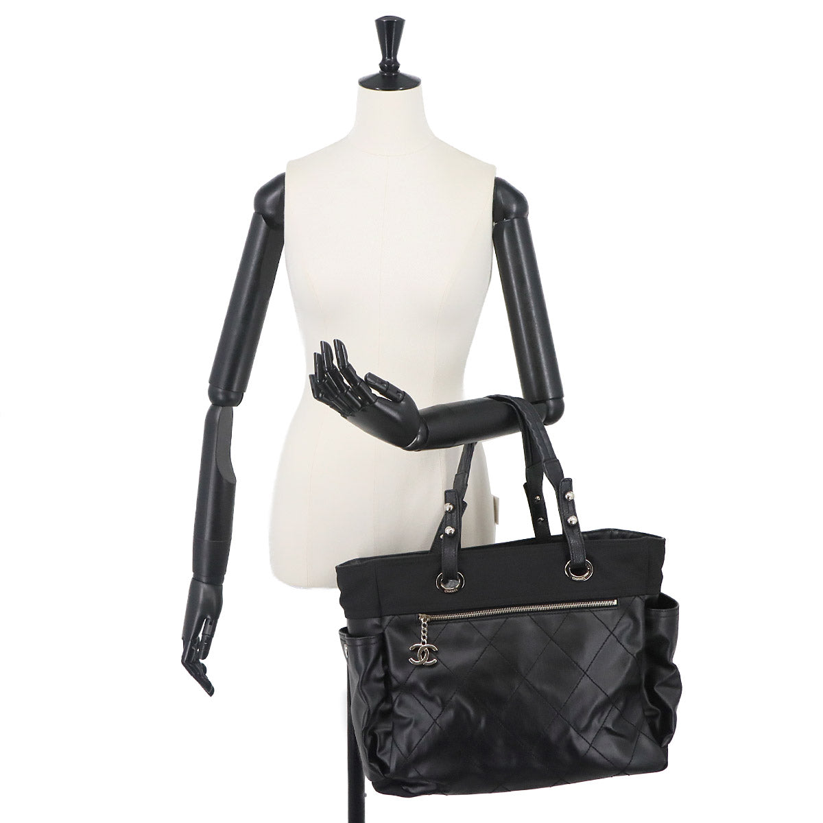 Paris Biarritz GM Tote Bag PVC Nylon Leather Black A34210 Purse