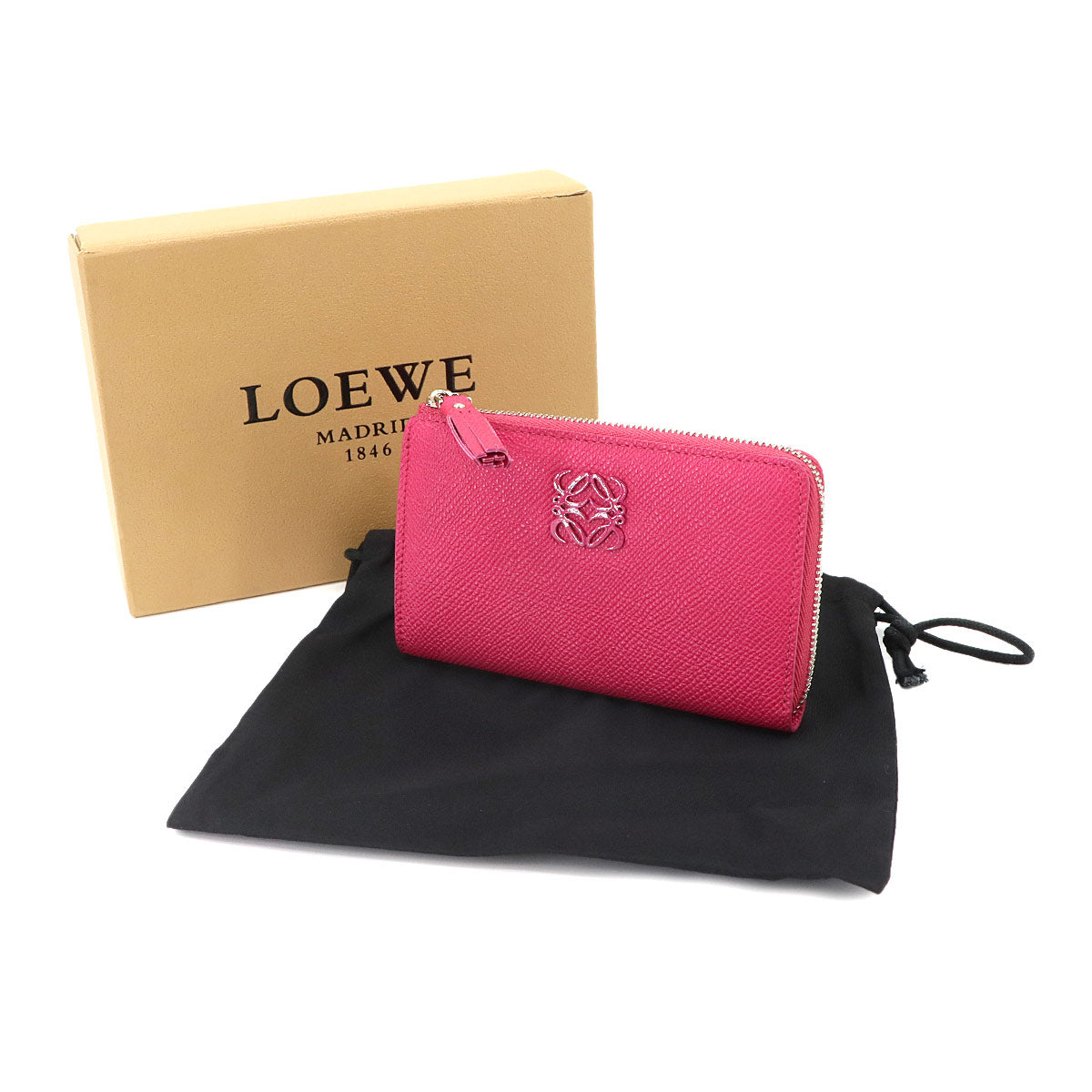 Anagram Coin Case with Key Ring Leather Pink Purse