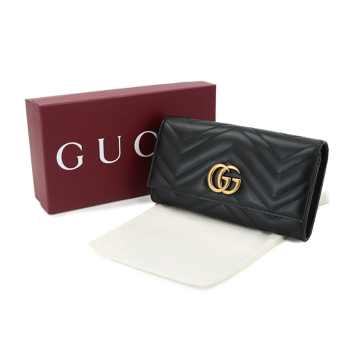 GG Marmont Continental Long Wallet Leather Black 443436 Purse