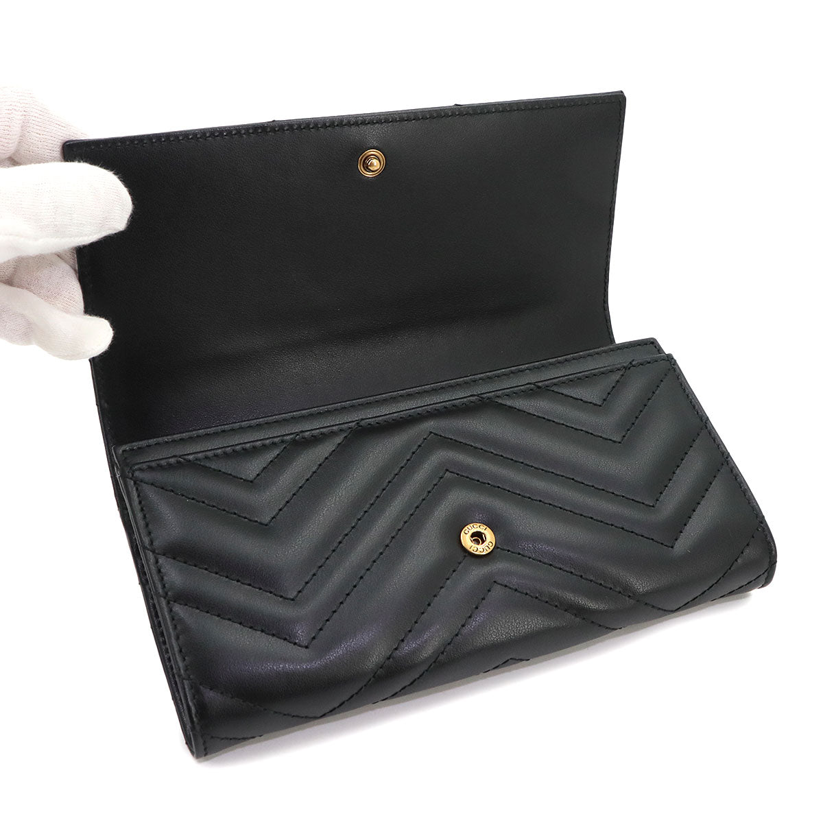 GG Marmont Continental Long Wallet Leather Black 443436 Purse