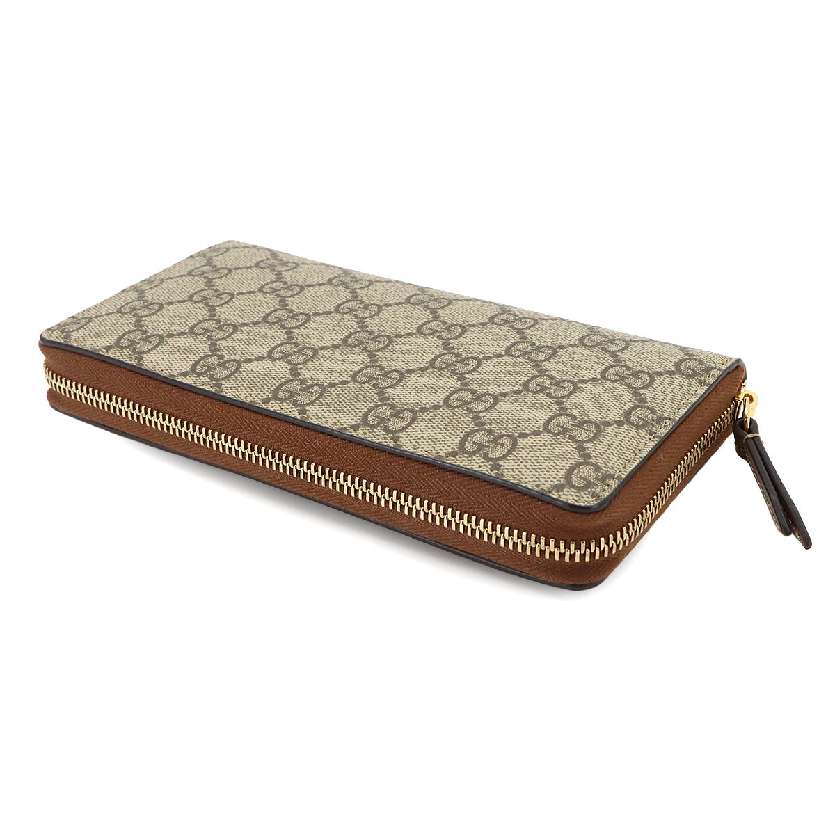 GG Supreme Zipped Around Long Wallet Beige Brown Leather 410102