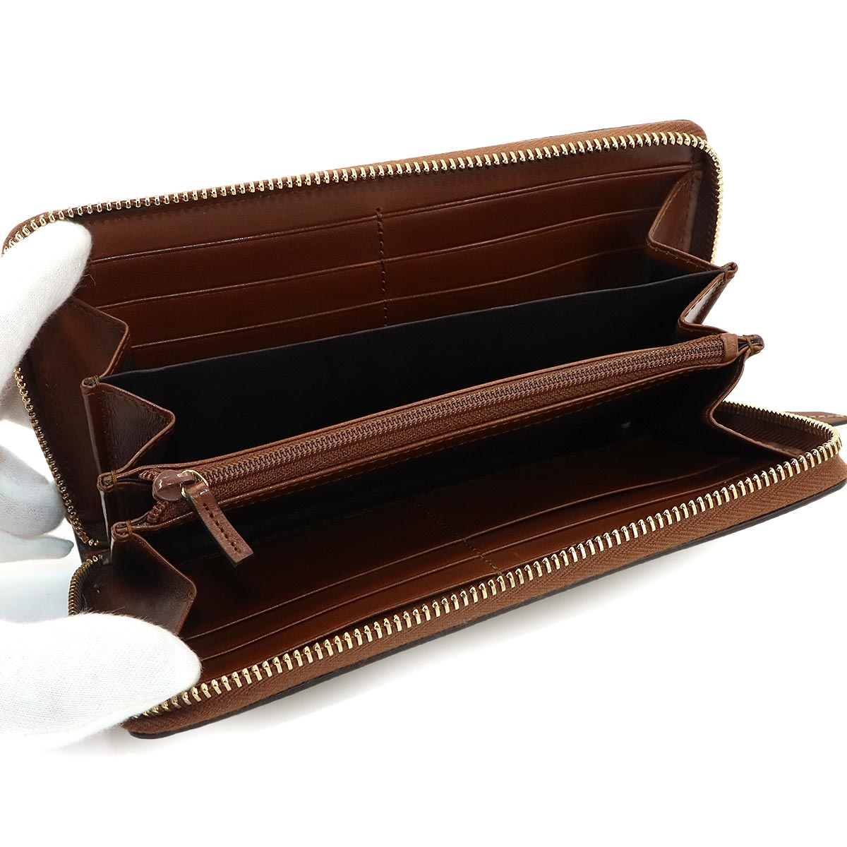 GG Supreme Zipped Around Long Wallet Beige Brown Leather 410102