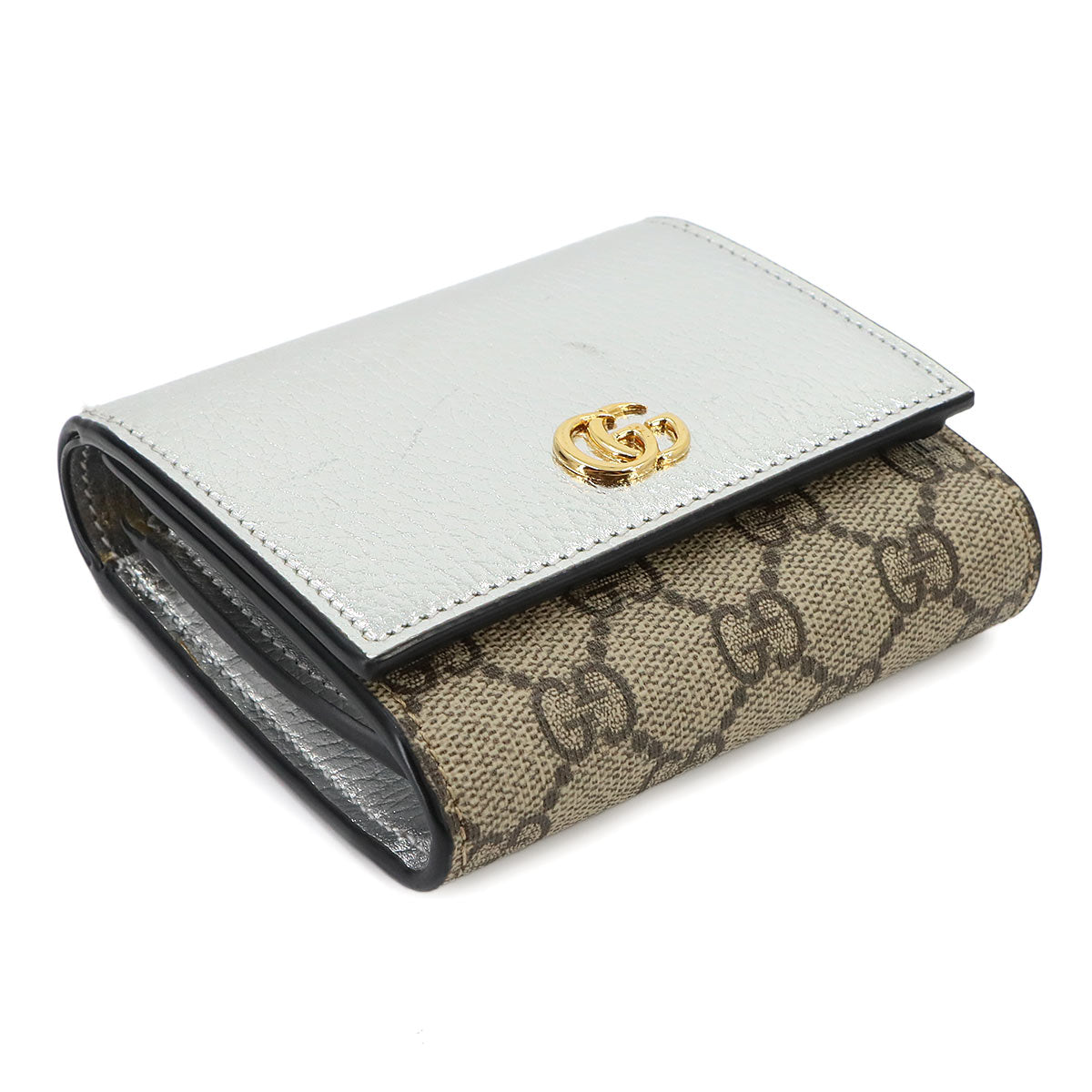 GG Marmont Compact Wallet GG Supreme Canvas Leather Silver 598587