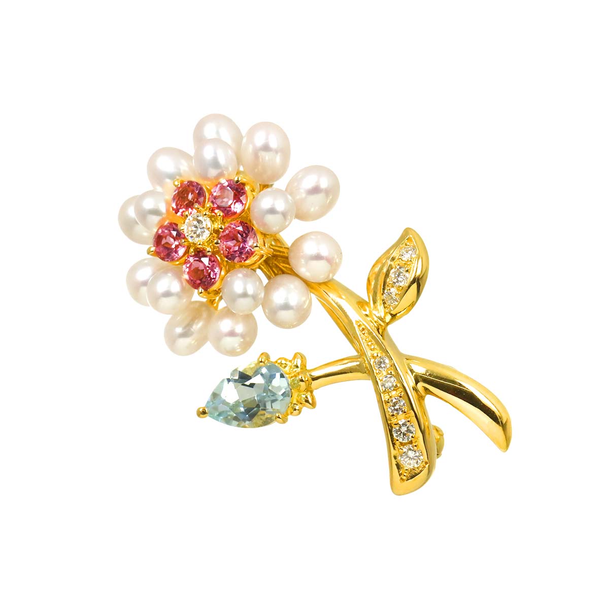 Multi stone Diamond 0.15ct Brooch 18K YG 750