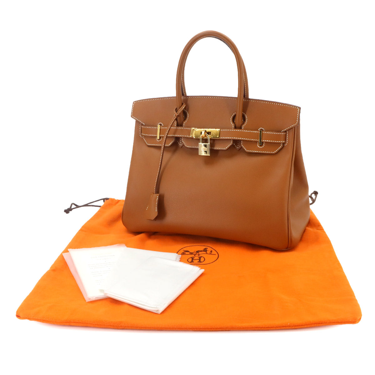 Birkin 30 Hand Bag Epsom Leather Gold Brown Purse