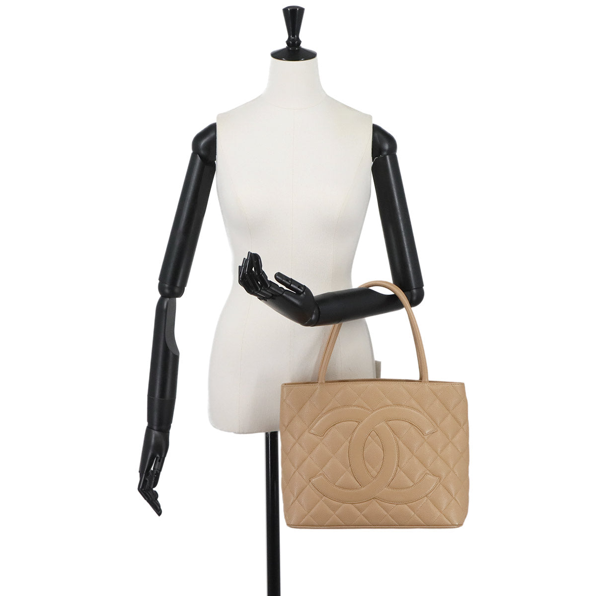 Medallion Tote Bag Leather Beige A01804 Coco Logos