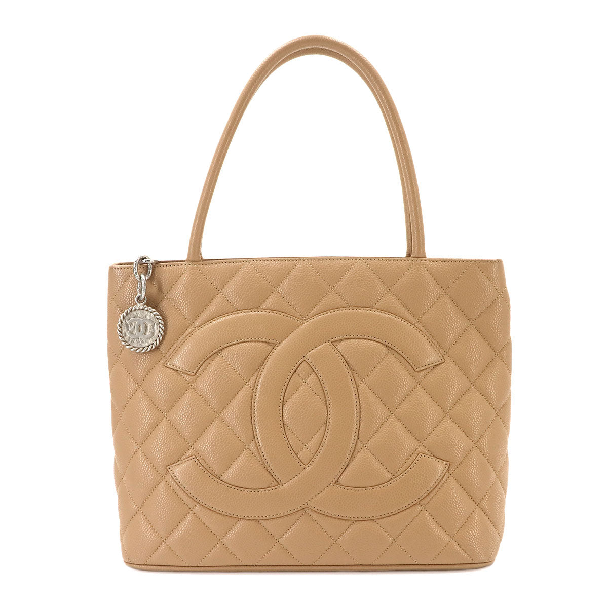 Medallion Tote Bag Leather Beige A01804 Coco Logos