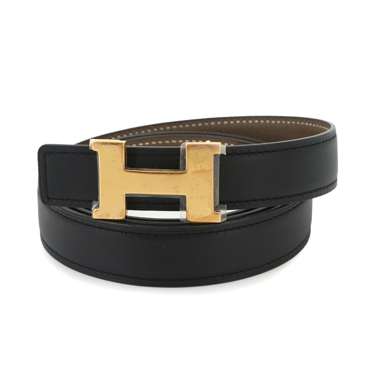 Mini Constance Reversible H Belt Swift Epsom Black Etoupe 100