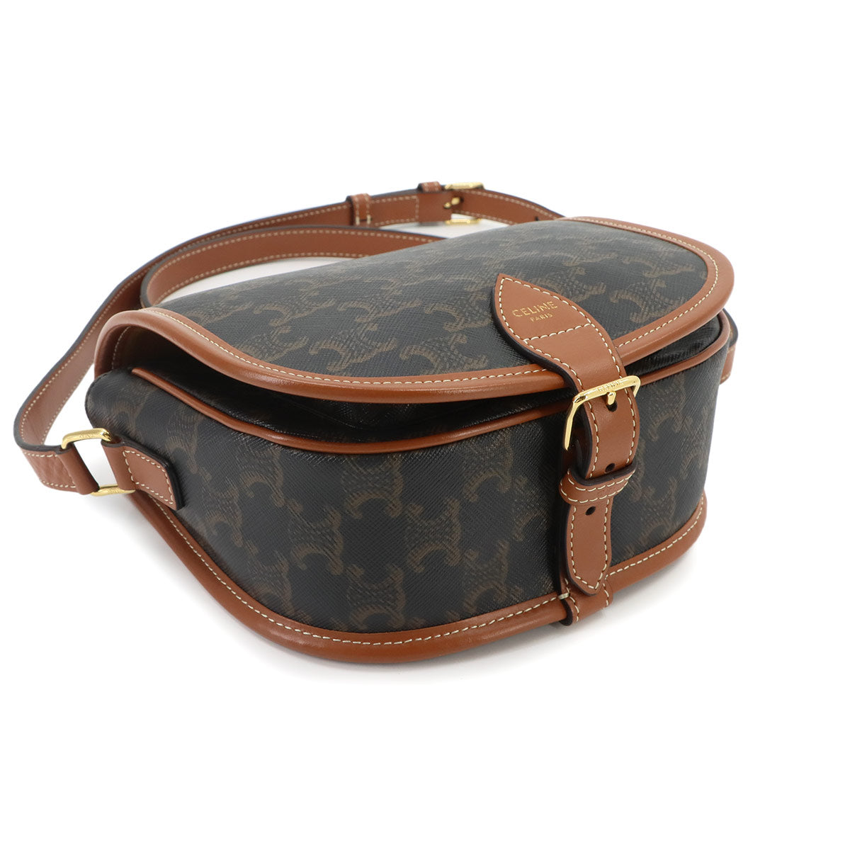 Triomphe Medium Folco Shoulder Bag PVC Leather Tan 191502