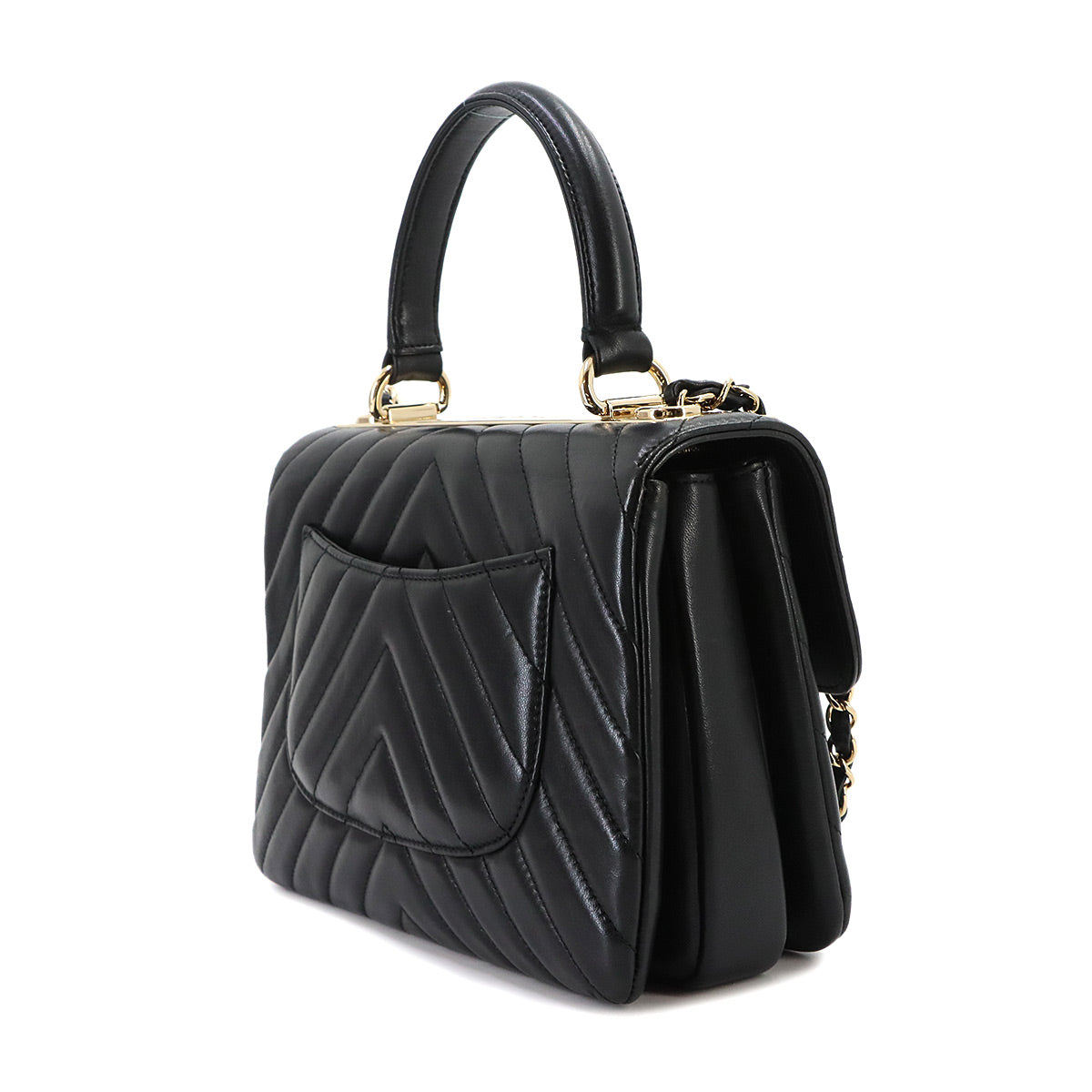 Trendy CC Chevron Hand Chain Shouder Bag Leather Black A92236