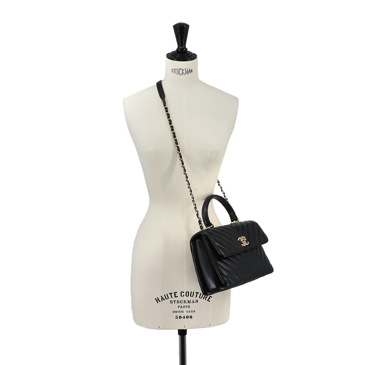 Trendy CC Chevron Hand Chain Shouder Bag Leather Black A92236